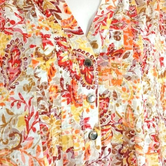 Cato Top Long Sleeve Button Tab Paisley Floral Sz 22/24W - Picture 3 of 7